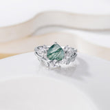 1.5 ct Moss Agate Engagement Ring Set Heart shape Moss Agate Wedding Ring Set Gold For Valentines day Chirstomas (white gold)