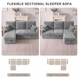 KCGKCG 81" Sectional Sleeper Sofa Bed with Storage Chaise & USB Charging