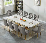 94.5" Large Marble Dining Table Set for 10, Luxury White Gold Kitchen Table