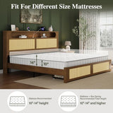 Belffin Queen Size Rattan Bed Frame with 2 Storage Drawers, Wood Bed, Brown