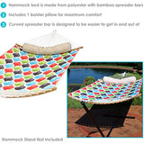 Sunnydaze Outdoor Hammock with Spreader Bar - 450-Pound Capacity Curved Spreader Bar Hammock - Multicolor Quatrefoil