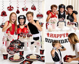 Boxing Party Decorations, All-in-one Boxing Party Supplies Includes Banner, Cake Toppers, Paper Plates, Napkins, Cups, and Tablecloth, Easy Setup Fight Night Boxing Match Party Decor, Serves 25