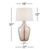 Possini Euro Design Ania Modern Table Lamp with Dimmer and USB Charging Port 31" Tall Clear Champagne Glass Off-White Tapered Drum Shade for Living Room Bedroom House Bedside Nightstand Office