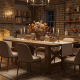Long Dining Table for 6-8, Farmhouse Wooden Barn Kitchen Table for 6, Triangular Legs, Large Dining Room Table
