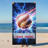 PoshWrap Baseball Beach Towel for Boys Personalized Kids Towels with Name - Custom Quick Dry Baseball Gifts for Summer Vacation (2 Sizes)