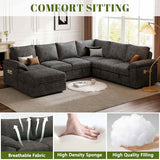 108'' Modular Sectional Sofa with Pull Out Bed, Sleeper Sofa, Dark Gray | U Shaped 7 Seat Sectional Couches for Living Room
