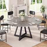 Jocoevol 51“ Round Kitchen Dining Room Table for 6-8, Circle Dining Dinner Table with Pedestal Metal Frame, Space Saving Wood