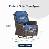 AOGROD Outdoor Wicker Swivel Rocker Chair with 6-Inch Thick Cushions, High Back Patio Glider Chair, 360° Swivel & Rocking Motion for Porch, Deck, Balcony, Poolside, Brown/Blue