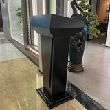 Curved Metal Lectern Podium Stand, Portable Presentation Podium with Open Storage Shelf