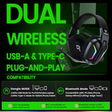 Laptop, Mac & Switch, Dual Low-Latency 2.4GHz USB/Type-C, Bluetooth Gaming Headphones with ENC Mic for Gamecube