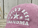 Enodtter World's Best Grandma Hat for Women, Christmas Birthday Gift for Grandmother, Washed Pink Baseball Cap Cotton Distressed Dad Hat