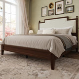 King Size Bed Frame with 50.2" Tall Upholstered Headboard, Walnut