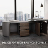SAINTCY Large Executive Office Desk with File Cabinet, 86.6 Inch Sit & Stand L Shaped Executive Desk, Adjustable Luxury Office Desks for Boss