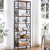 HOMISSUE Tall Bookshelf, 84 Inch Industrial Bookshelf with Metal Frame and Open Shelves, Brown