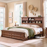 Farmhouse King Size Bed Frame with 54" Tall Headboard, Charging Station | eadboard with 4 Storage Rack, 2 Drawers