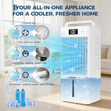 Portable Air Conditioners, 3-in-1 Evaporative Air Cooler with Touch Screen & Remote, 2.66Gal Cooling Fan, 6 Speeds & 3 Modes, 12H Timer, Includes 4 Ice Packs & Rolling Casters for Home, Office