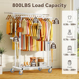 YGleeao Heavy Duty Clothes Rack for Hanging Clothing: 800LBS Rolling Coat Racks Poartable Garment with Wheels Shelves Freestanding Sturdy Metal Adjustable