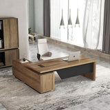 L-Shaped Executive Desk, Retractable Office Desk with Drawers, Large Wood Computer Desks for Boss, Bussiness Owners