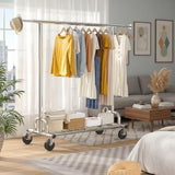 Raybee 75" W Heavy Duty Clothes Rack, 530 LBS Clothes Racks for Hanging Clothes, Rolling Clothing Rack with Wheels, Metal Garment Rack for Bedroom