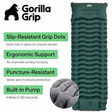 GORILLA GRIP Slip-Resistant Inflatable Sleeping Pad, Puncture Resistant Lightweight Camping Mattress, Foot Pump, Air Mats for Travel Backpacking, Inflating Bed Camp Sleep Pads for Tent, Hunter Green