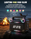 AFIFR Outdoor Bluetooth Speaker, 160W Loud Bass! Rugged, IP67 Waterproof, 24H Playtime with Lights, Wireless TWS Pairing Portable Speakers for Party, Outsides, Travel, Beach, Garage (Black)