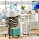 Sbanmao Rolling File Cart with 4 Storage Drawers, Filing Cabinet for Home Office, Hanging File Folder Organizer with Wheels Under Desk, Utility Craft Cart Printer Stand, Black