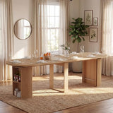 Round Dining Table, 38.6" to 110.2" Expandable Fluted Table for 2-12 People with Storage