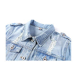 Hixiaohe Spring Summer Jean Jacket for Women Trendy Half Sleeve Button Down Short Denim Jacket Retro Cropped Trucker Coat