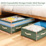 Dolicer 2 Pack Under Bed Storage with Wheels, 6in-10in Height Adjustable Underbed Storage Containers, 92L XXXL Under Bed Drawers Rolling Bin with Clear Lids for Dorm Shoes Clothes Organizers(Green)