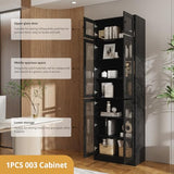 Tall Wooden Bookshelf, Storage Cabinet with Glass Doors, 7 Tier Bookcase for Living Room