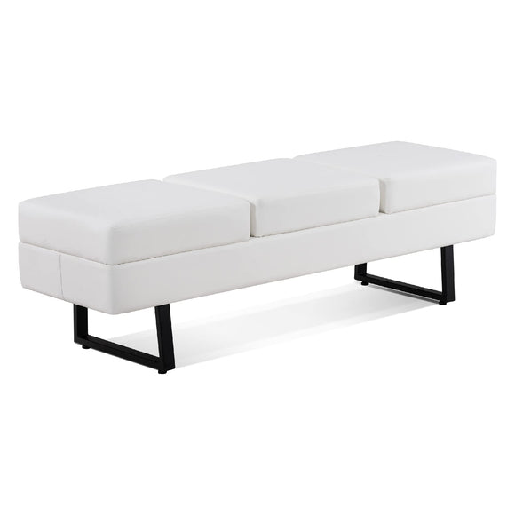 Waiting Room Chairs, Heavy Duty Office Guest Reception Bench, Faux Leather (Cream White) BarberPub
