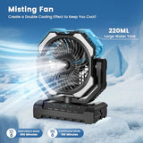 covozon 20000mAh Portable Misting Fan, USB Rechargeable Camping Fan with LED Light, Battery Operated for Outdoor, Tents, Beach, Travel - 250mL Water Tank & Hook Included, Black.
