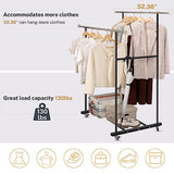 VICERII Clothes Rack, Double Clothing Rack with Wheels and Extra Wide Bottom Shelf, 52.36’’ Heavy Duty Garment Racks , 130LB Capacity, Black