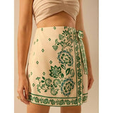Talakeno Womens Summer Floral Wrap Short Skirt Tie Side High Waist A Line Beach Vacation Boho Mini Skirt (Sage Green, M)