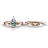 Personalized Moss Agate Engagement Ring set Engraving Text Moss Agate Wedding Ring Set Gold For birthday Promise ring Chirstomas (rose gold)
