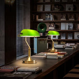 Liylan Banker Desk Lamp Green Glass, Antique Desk Lamps with Brass Base, Traditional Library Table Lamp with USB A and Type C Charging Port