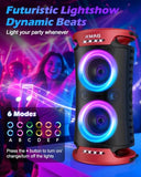 KMAG Large Party Bluetooth Speaker, 260W Peak Powerful Loud Sound with Deep Bass, 15Hr Playtime, Fast Charge, RGB Cool Light Show, TWS, Portable for Outdoor Beach, Camping, Backyard, Work, Home (Red)