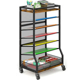 ThreeHio 7 Tier Rolling File Cart with Sliding Trays, Wood Metal File Organizer Beside Desk