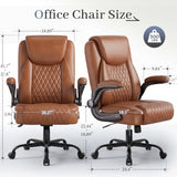 GTPOFFICE Executive Office Chair with Comfortable Lumbar Support, Ergonomic Gaming Chair with Flip-up Armrests & Zoned Pressure-Relief Cushion, Comfy PU Leather Desk Chair, Brown