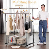 VICERII Clothes Rack, Double Clothing Rack with Wheels and Extra Wide Bottom Shelf, 52.36’’ Heavy Duty Garment Racks , 130LB Capacity, Black