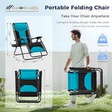 MAISON ARTS Oversized Zero Gravity Chairs Set of 2, Folding Padded Recliner Anti Gravity Lounge Chair with 28" Wide Seat and Cup Holder, Support 400lbs, Aqua