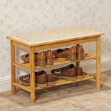 latifolia Shoe Rack Bench, 3-Tier Bamboo Shoe Bench with Breathable Rattan Seat Cushion, Shoe Storage Rack for Entryway(Nature,23.62''L)