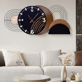 39.3X17.7 inch Extra Large Wall Clock, Modern Luxury Wood and Metal Decorative Clocks for Living Room, Silent Non-Ticking Big Hanging Clock, Battery Operated Wall Decor Gift Idea