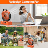 Portable Camping Fan Battery Operated Powered Fan with Remote Control & LED Lantern,20000mAh Battery Rechargeable,LED Digital Display,Oscillate,Timer,Rotation Hanging Hook for Tents Travel - Orange