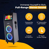 Dolphin Karaoke Box 2100R Rechargeable Portable Karaoke Machine – 2 Wireless Mics, 14" Touchscreen, Dual 10" Speakers, Voice Modulation, Bluetooth, USB, TF, FM, AUX, LED Lights PA System Sing & Stream
