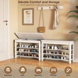 IUNVR Shoe Rack Bench Seat Rubberwood 3-Tier Wooden Storage Bench 550lbs Compact Mid-Century Modern Design for Entryway, Hallway, Closet, Front Door Entrance, Foyer