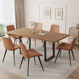 ZckyCine 67" Expandable Walnut Dining Table and 6 Upholstered Chairs, 7-Piece Dining Room Furniture Set