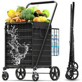 5.0 Cu Ft Folding Shopping Cart - 480 LB Capacity Grocery Cart with 360° Braked Swivel Wheels