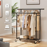 Clothes Rack, Double Rods Rolling Clothing Rack for Hanging Clothes, Portable Garment Rack with Wheels, Coat Rack Wardrobe Closet Load 240 LBS, Black