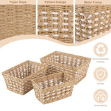 OIAHOMY Wicker Storage Baskets, Paper Rope Shelf Bins, Decortive Baskets for Organizing, Set of 3-Yellow & White